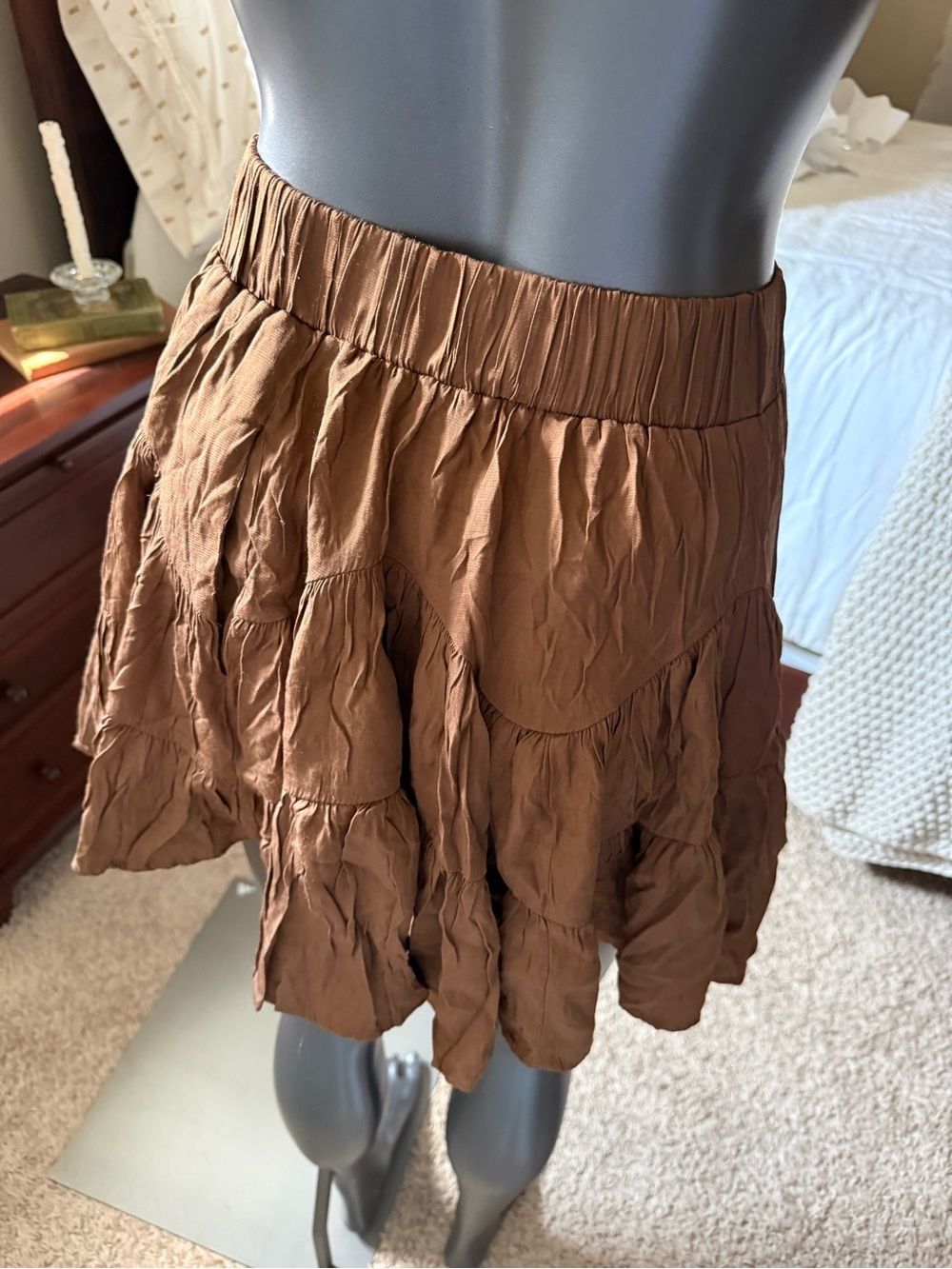 easel Brown Tiered Mini Skirt
